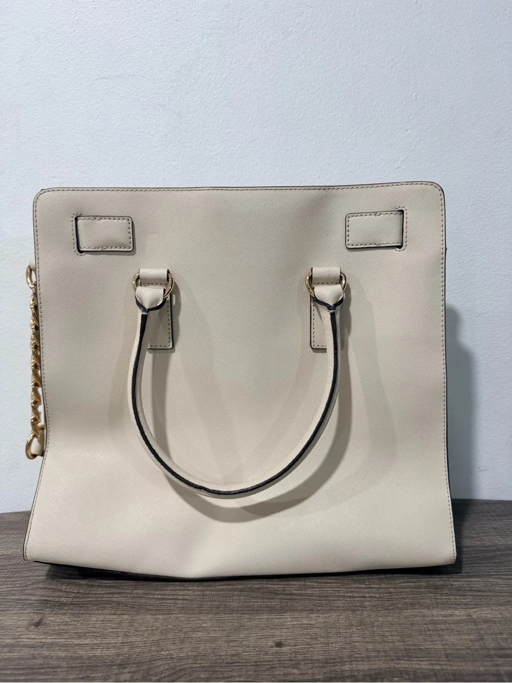 Michael Kors Cream Leather Satchel with Gold Hardware